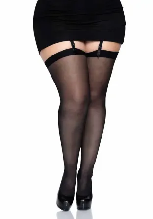Сексуальні панчохи під підв’язки Leg Avenue Sheer Stockings Black, plus size Львов