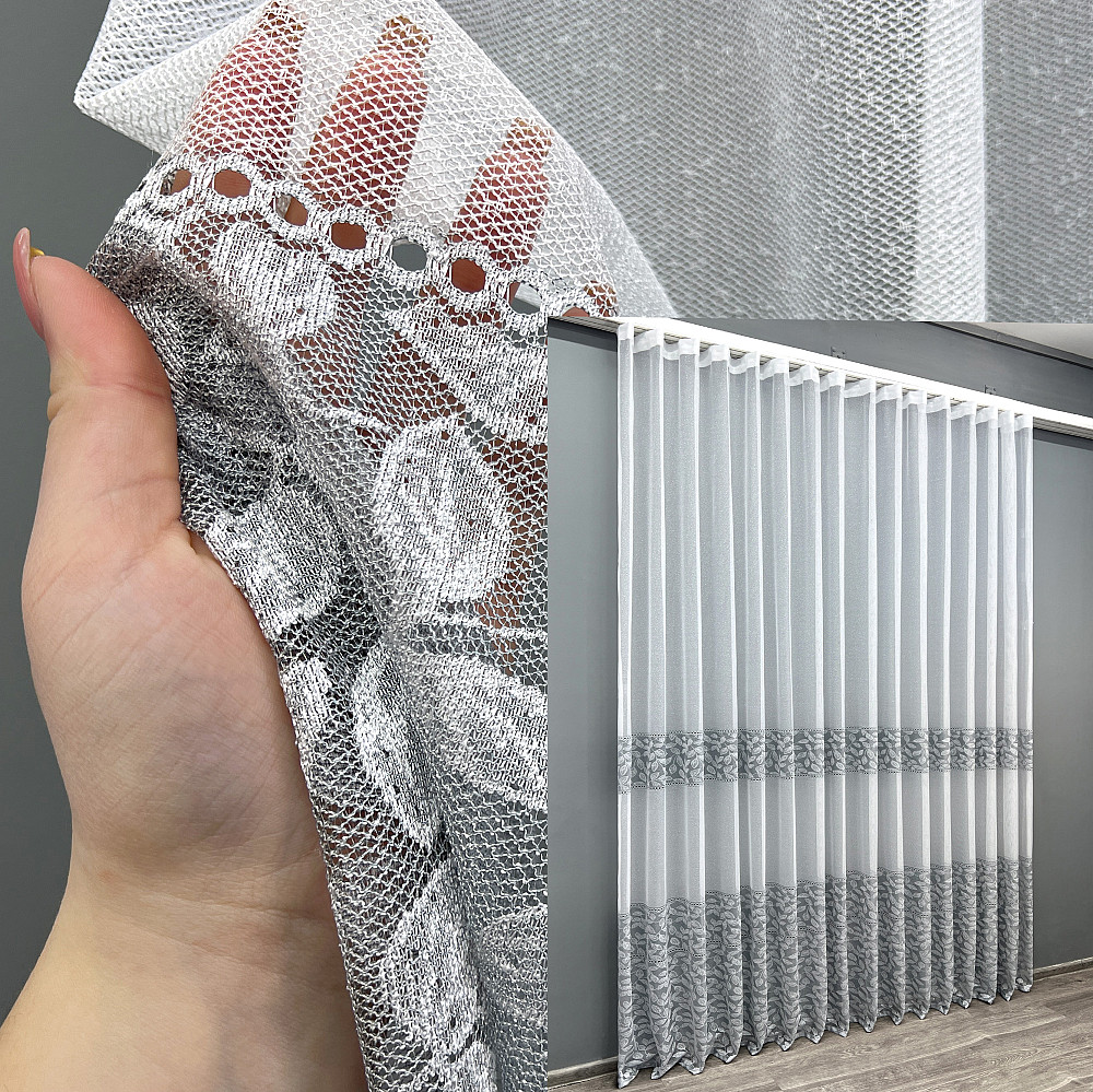 Тюль VR-Textil 2010т Жакард Білий з сірим 400х270 см (42-1074) Київ - фото 1