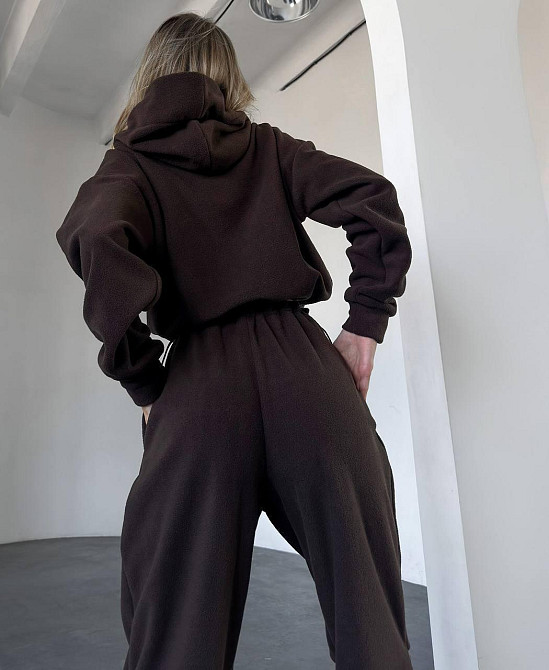 Женский стильный теплый костюм двухсторонний флис. Шоколад, 46/48 Одесса - изображение 4