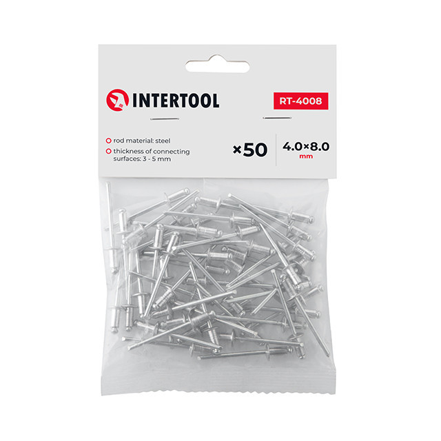 Заклепка алюминиевая, 4,0×8,0 мм, 50 шт INTERTOOL RT-4008 Киев - изображение 1
