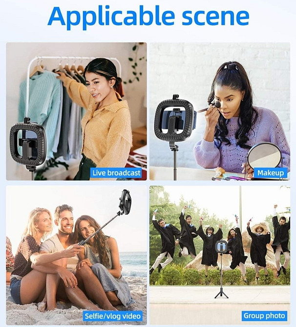 Селфі палиця кільцева HOSO LV03 Plus, штатив трипод Лампа Київ - фото 2