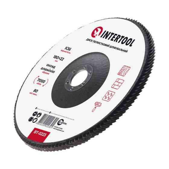 Диск шліфувальний пелюстковий, 180×22 мм, зерно K36, 7000 об/хв INTERTOOL BT-0223 Київ