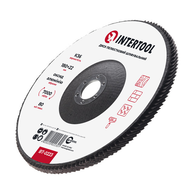 Диск шліфувальний пелюстковий, 180×22 мм, зерно K36, 7000 об/хв INTERTOOL BT-0223 Київ - фото 3