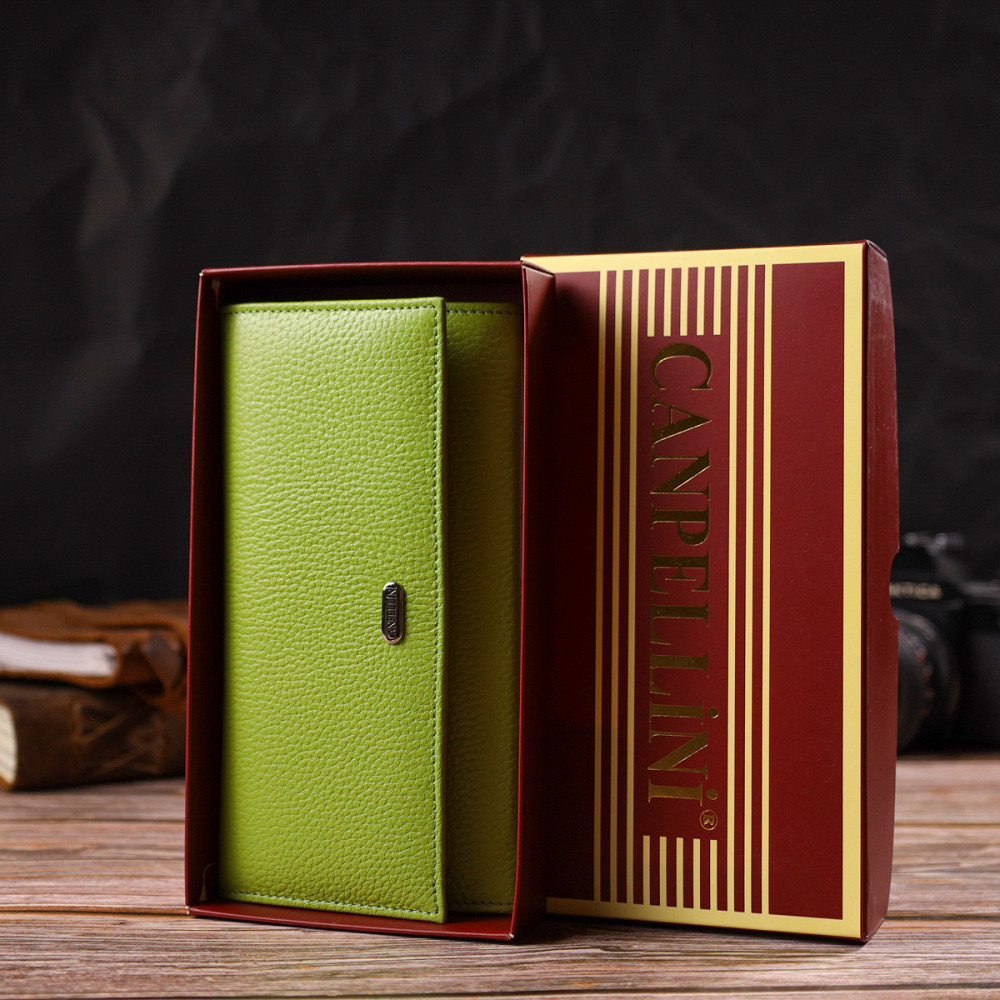 Молодежный кошелек из натуральной кожи флотар CANPELLINI 21833 Салатовый Киев - изображение 10