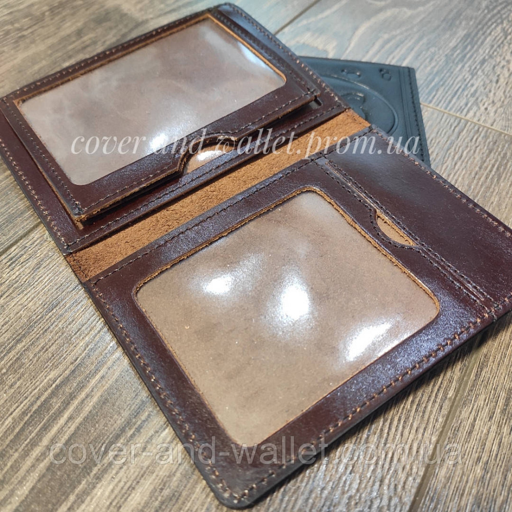 Каштанова обкладинка для документів мисливця із глянцевої шкіри Киев - изображение 4
