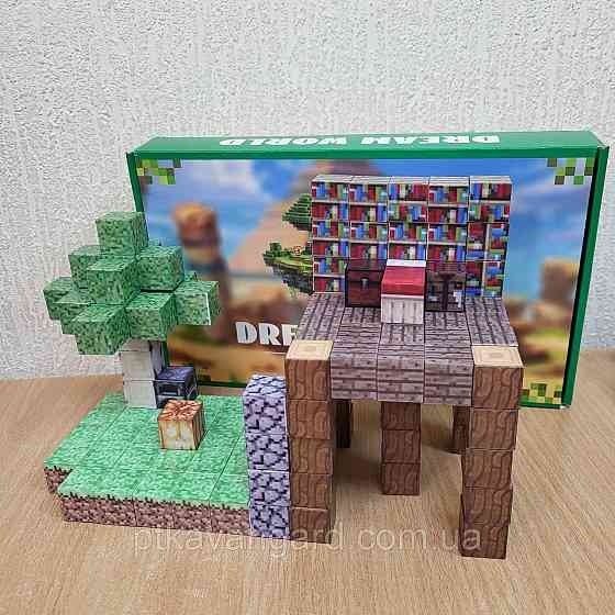 Магнитный конструктор Майнкрафт 128 магнитных блоков база возле дерева с фигурками 5шт Dream World LZCK 024 Хмельницкий