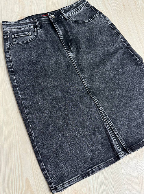 Спідниця жіноча джинсова Vanver 82050 пряма з розрізом середня довжина чорна , чорний, З6, 36, 98 см, 125 см Київ - фото 12