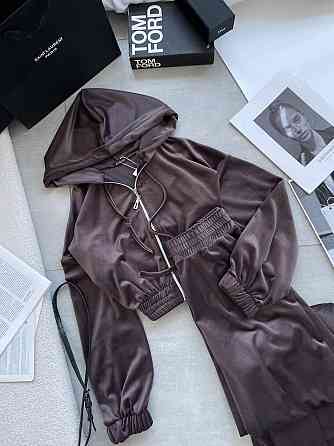 Женский прогулочный оверсайз костюм двойка: кофта и штаны турецкий велюр. Шоколадный Одесса