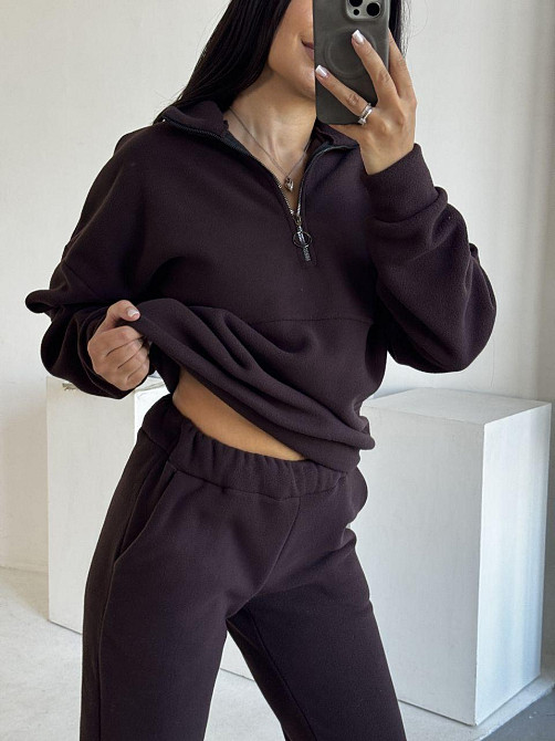 Женский теплый костюм двойка: кофта и штаны из турецкого флиса Шоколад, 42/44 Одесса - изображение 3