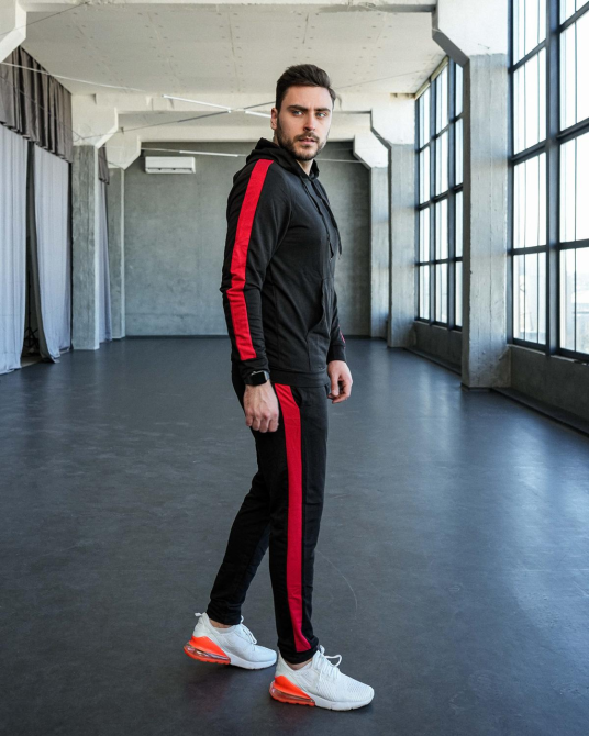 Костюм спортивний чоловічий лампаси весна Чорно-червоний S Харків - фото 2