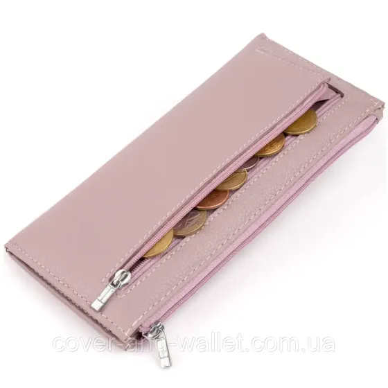 Светло-розовый тонкий женский кошелек из натуральной кожи на змейке ST 025 (dark pink) Киев