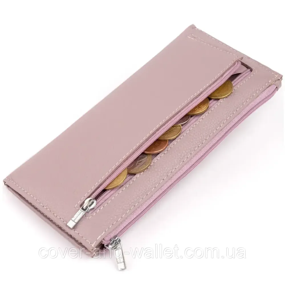 Светло-розовый тонкий женский кошелек из натуральной кожи на змейке ST 025 (dark pink) Киев - изображение 4