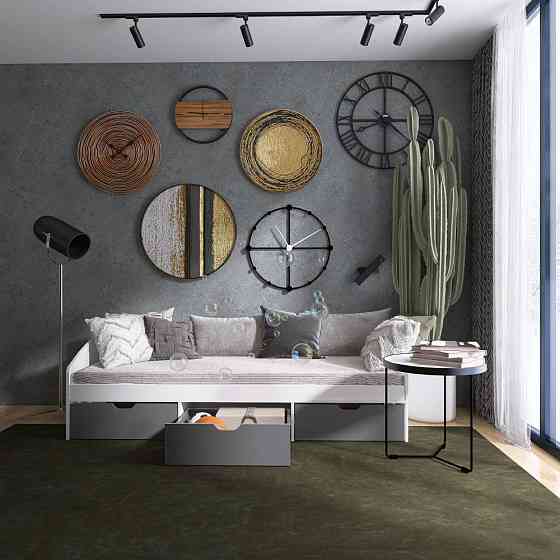 Ліжко односпальне з ящиками Еверест Комфорт 3 193х84х59 см Німфея Альба (білий)/Графіт (DTM-073831) Львів