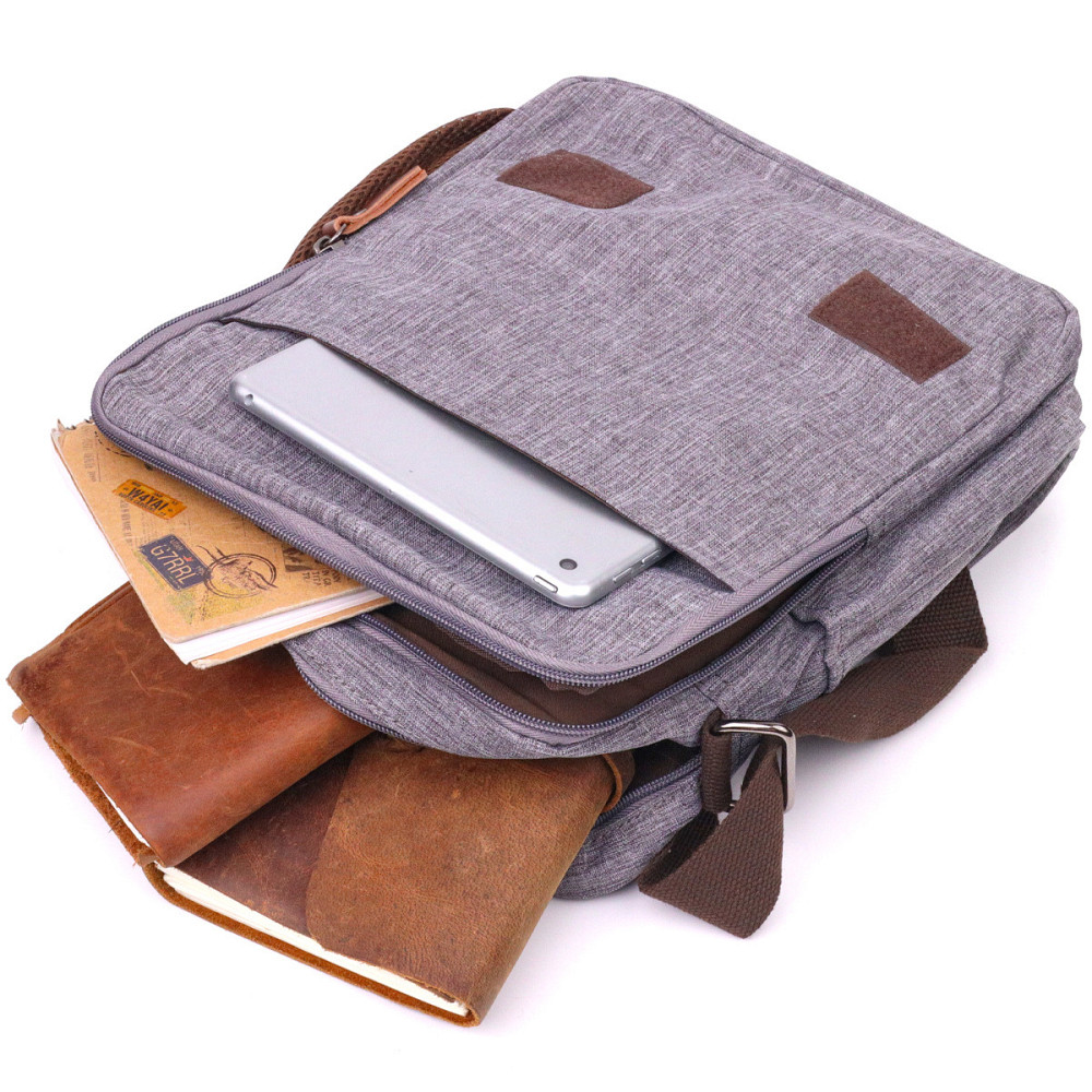 Чоловіча сумка через плече з текстилю 21263 Vintage Сіра Київ - фото 9