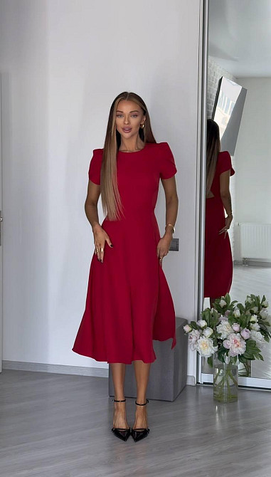 Жіноча стильна романтична сукня з розрізом костюмна Червона, 46/48 Одеса - фото 4