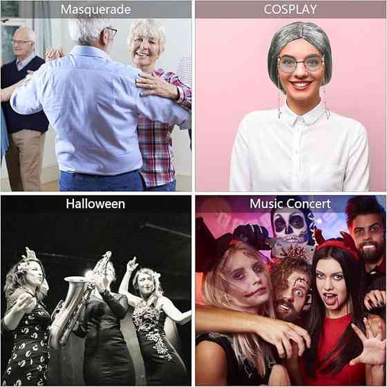 Парик седой бабушки с гулькой, комплект для образа старой леди с очками, бусами, серьгами для выступов косплея Киев