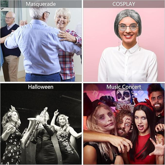 Парик седой бабушки с гулькой, комплект для образа старой леди с очками, бусами, серьгами для выступов косплея Киев - изображение 5