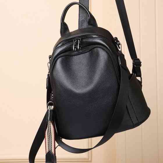 Чорний жіночий шкіряний міський рюкзак-сумка Киев