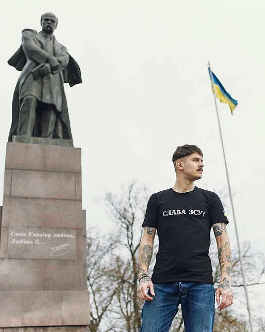 Мужская патриотическая футболка с принтом Слава ЗСУ антивоенная хлопковая черная XXL Одесса - изображение 3