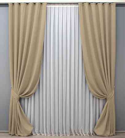 Комплект готовых штор VR-Textil Микровелюр Petek YL № 1800ш Бежевый 150х295 см 2 шт (33-0774) Киев