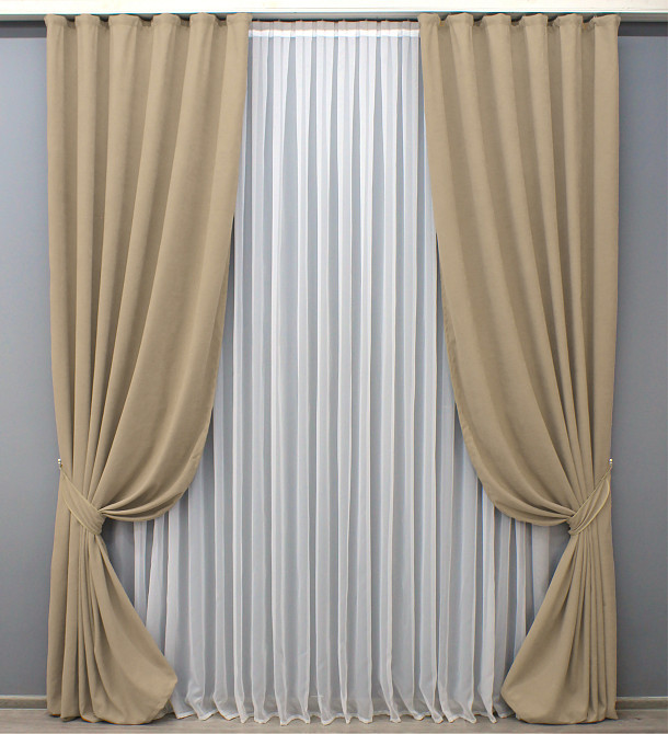 Комплект готовых штор VR-Textil Микровелюр Petek YL № 1800ш Бежевый 150х295 см 2 шт (33-0774) Киев - изображение 2