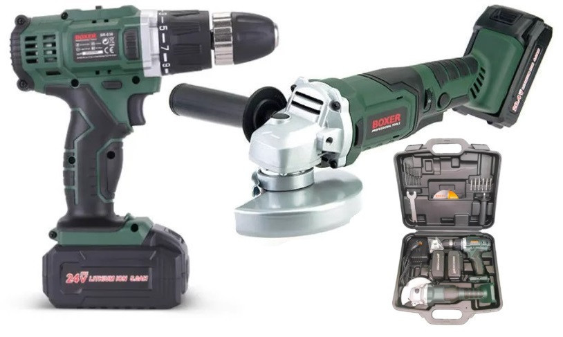 SR-036 Акумуляторний набір: УШМ болгарка 125 мм + дриль-шуруповерт 24 В з 2 акумуляторами та кейсом Одеса - фото 2
