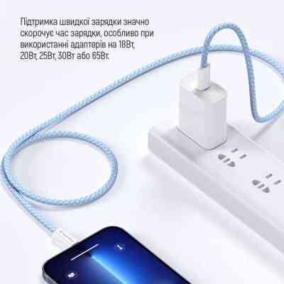 Дата кабель USB-C to USB-C 1.0m 60W 3.0А blue ColorWay (CW-CBPDCC061-BL) Вінниця