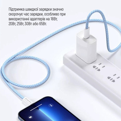Дата кабель USB-C to USB-C 1.0m 60W 3.0А blue ColorWay (CW-CBPDCC061-BL) Вінниця - фото 3