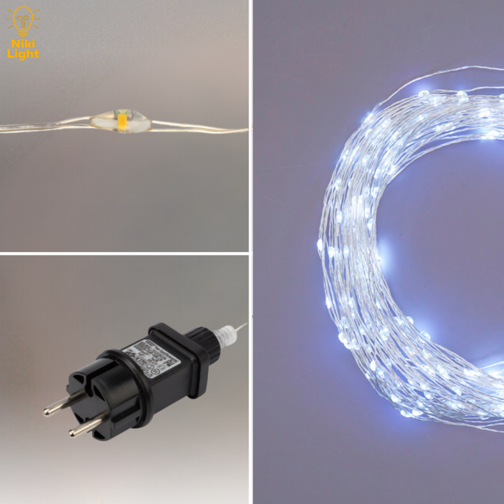 Гірлянда роса 20 метрів гірлянда капля роси з режимами Niki Light 200 лед гірлянда на пульті вулична гірлянда 220в біла Київ - фото 6