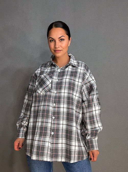 Рубашка женская Baoyu 225-1 в клетку оверсайз фланель, серый, one size Киев - изображение 1