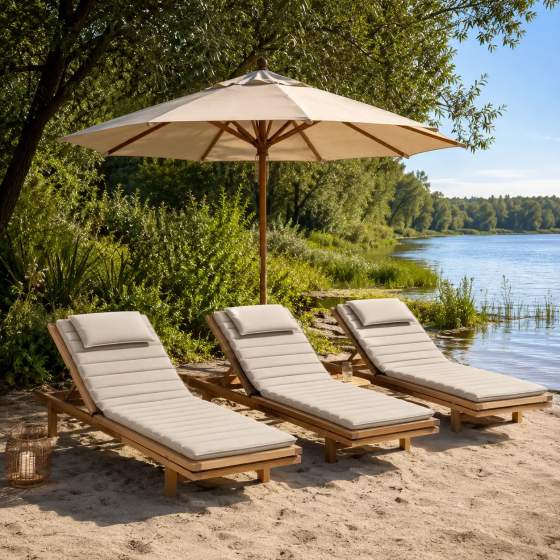 Матрац із подушкою на шезлонг (лежак) BritGarden (0.6 х 1.9 м) водонепроникний Бежевий Вінниця