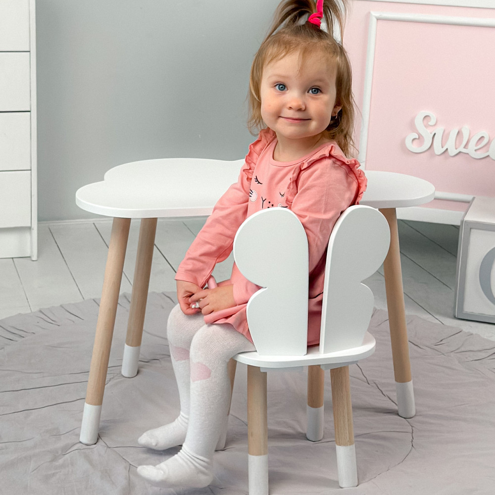 Столик хмаринка 46х70х40 і стільчик метелик 26х26х24, стіл та стілець в дитячу, білий Київ - фото 7