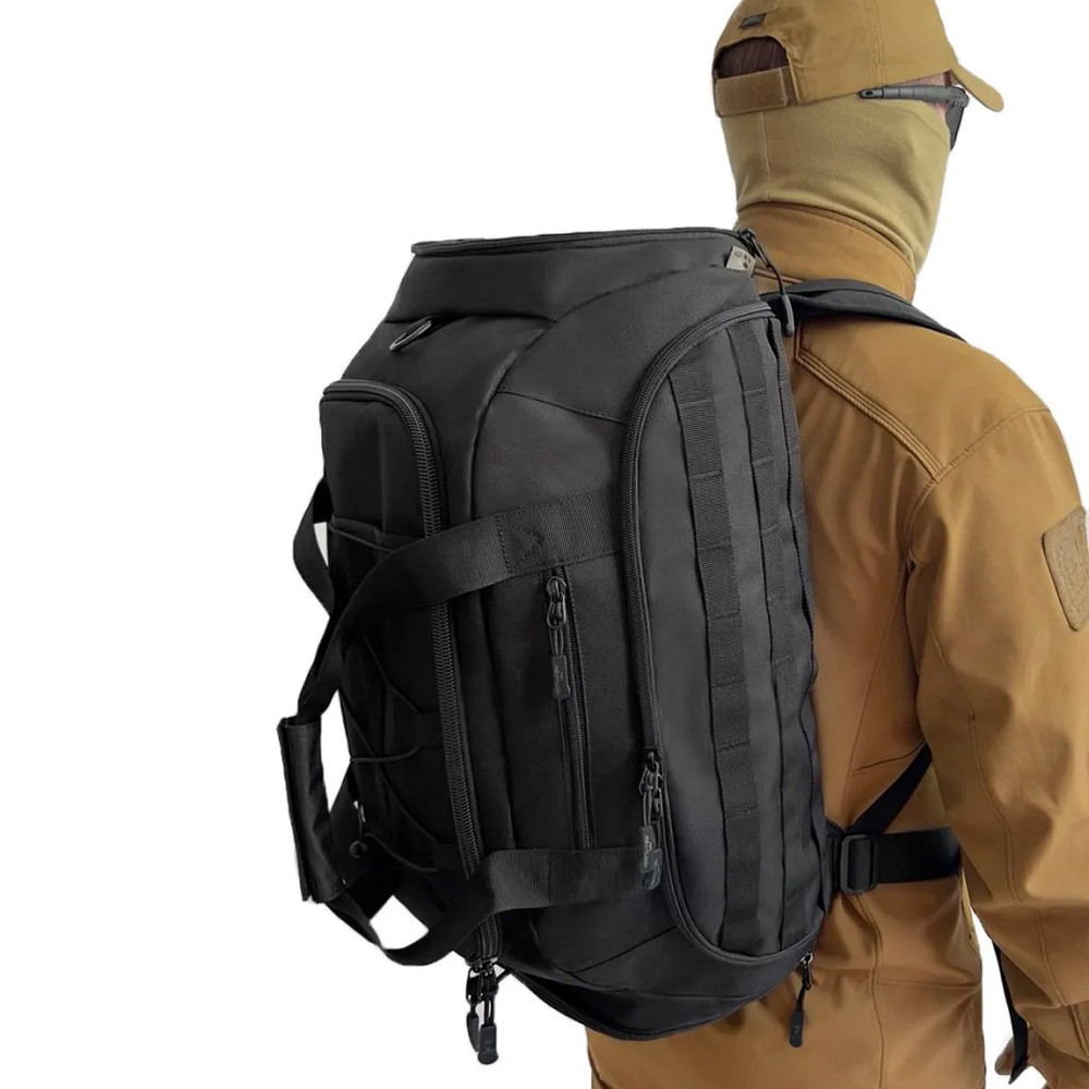 Тактическая дорожная сумка-рюкзак 2 в 1 — упрочненная, универсальная черная WR-95 Львов - изображение 7