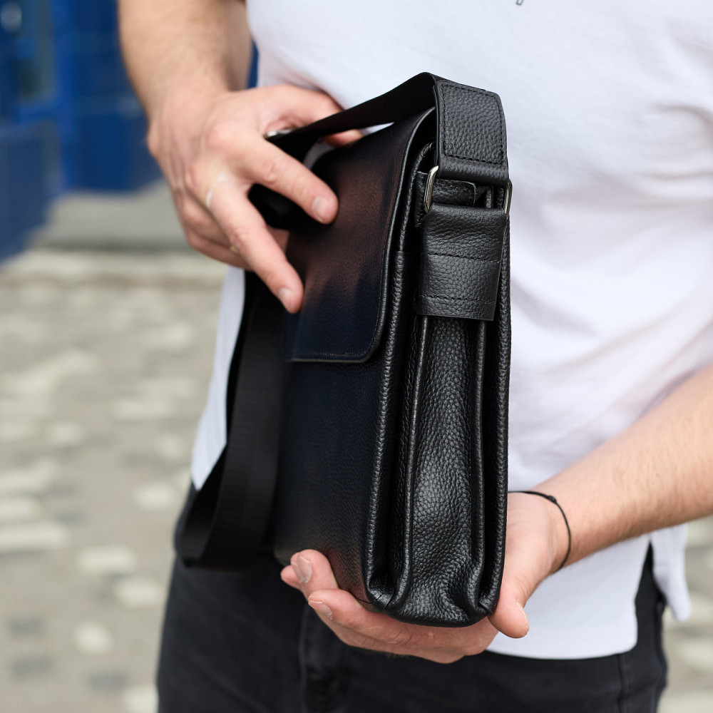Чорна шкіряна сумка месенджер для чоловіків Tiding Bag Київ - фото 5