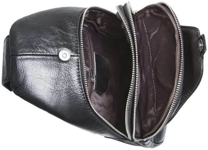 Кожаная мужская нагрудная сумка слинг черная Tiding Bag 79906 Каменское - изображение 4