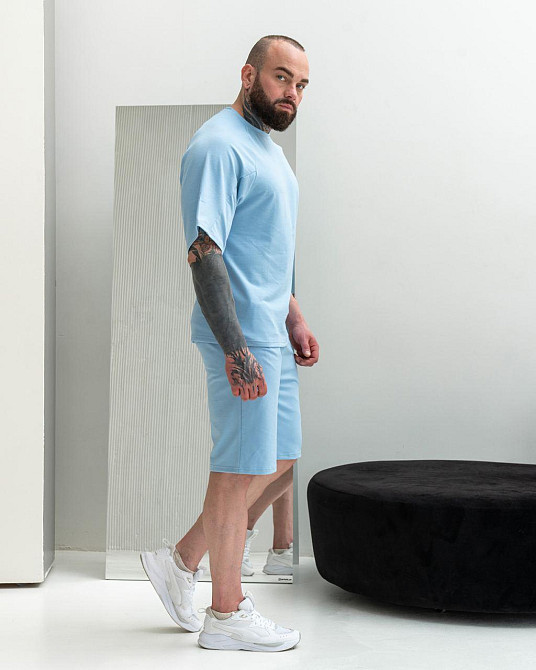 Мужской комплект футболка оверсайз и шорты летний комплект двойка голубой Одесса - изображение 4