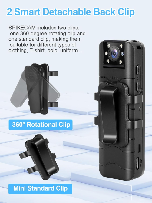 Нагрудна камера SPIKECAM Z9 64GB 1080P: Нічне бачення, SOS-сигнал, LCD-екран — Професійний відеореєстратор для безпеки та спорту Київ - фото 6