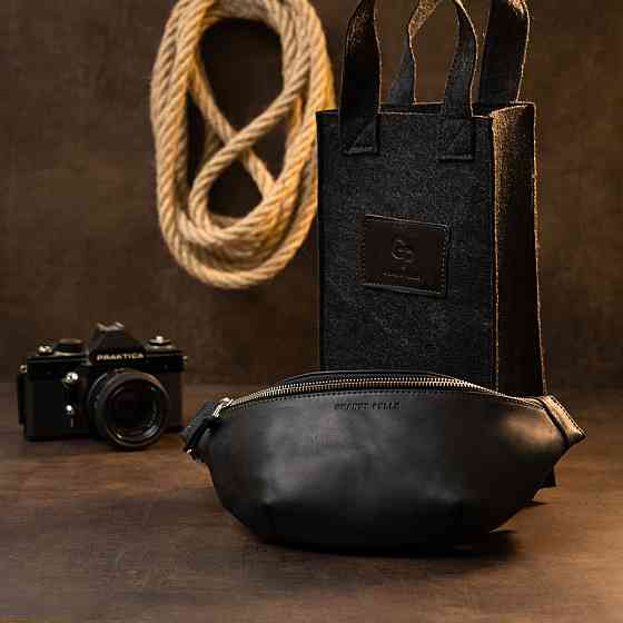 Бананка поясная унисекс винтажная Черная (GRANDE PELLE) Киев