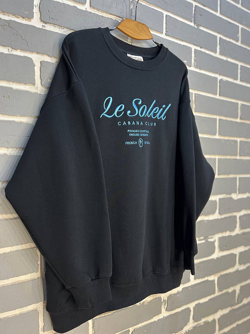 Свитшот женский Pepper&mint 24-03 оверсайз удлиненный надпись утепленный вышивка впереди черный, черный, XL Киев - изображение 6