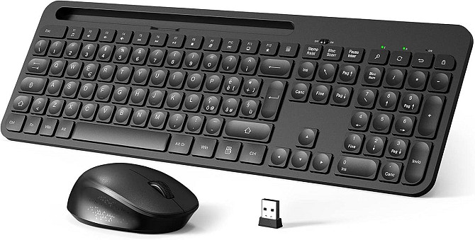 Беспроводной комплект клавиатура и мышь, 2.4G USB, 110 клавиш, слот для смартфона, черный, для ноутб Киев - изображение 1