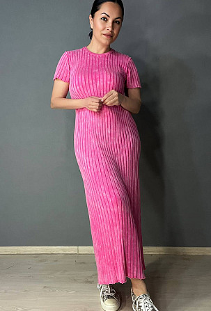 Платье женское Fashion 3042 длинное трапеция трикотажное в рубчик, розовый, one size Киев - изображение 6