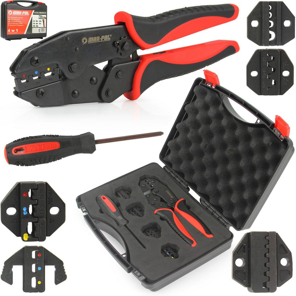 Клещи-кримпер для разъемов с 5 комплектами переменных матриц в кейсе Mar-Pol (M49533) Нововолынск - изображение 1