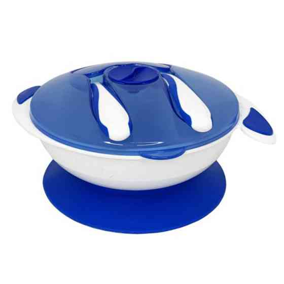 Тарілка на присосці з ложкою та виделкою MGZ-0109(Blue) 350 мл Вінниця