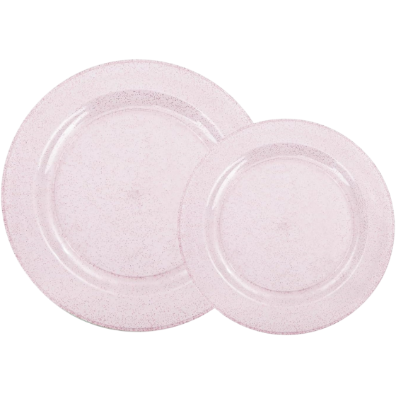 Набір тарілок пластикових круглі 4 шт, десертні 19 см і обідні 26 см, рожеві прозорі з блискітками Кам'янець-Подільський