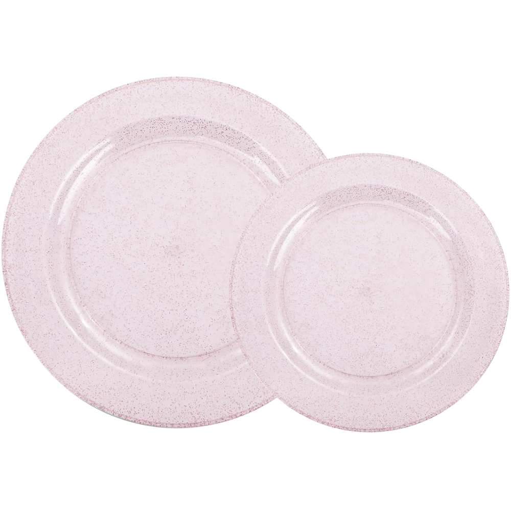 Набор тарелок пластиковых круглые 4 шт, десертные 19 см и обеденные 26 см,розовые прозрачные с блёстками Каменец-Подольский - изображение 1