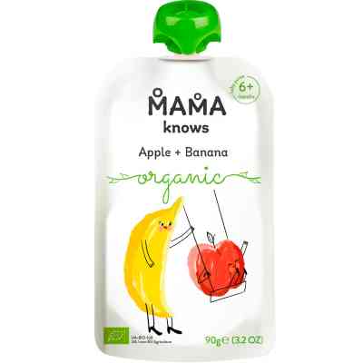 Дитяче пюре Mama knows Органічне Яблуко та Банан 90 г (4820016254558) Вінниця