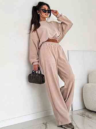 Женский стильный повседневный костюм двойка рубчик Бежевий, 46/48 Одесса