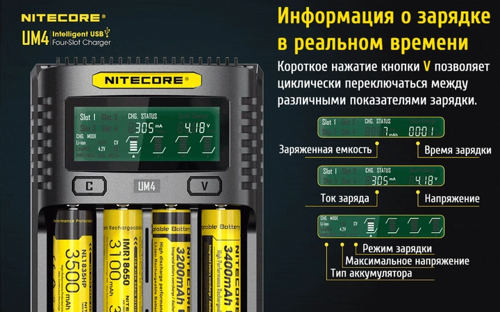 Зарядное устройство Nitecore UM4 для аккумуляторов Li-Ion IMR LiFePO4 Винница - изображение 8
