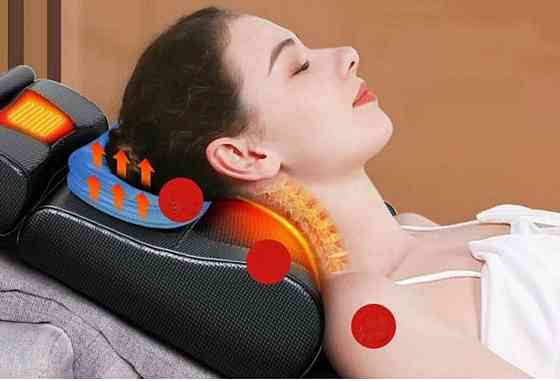 Подушка массажная роликовая Faercon F1-40 для шеи с подогревом и помпой (Черный) Винница