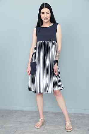 Сукня з завищеною талією "Band" оптом | Норма і батал | Розпродаж моделі Темно-синій, 42-44 Київ